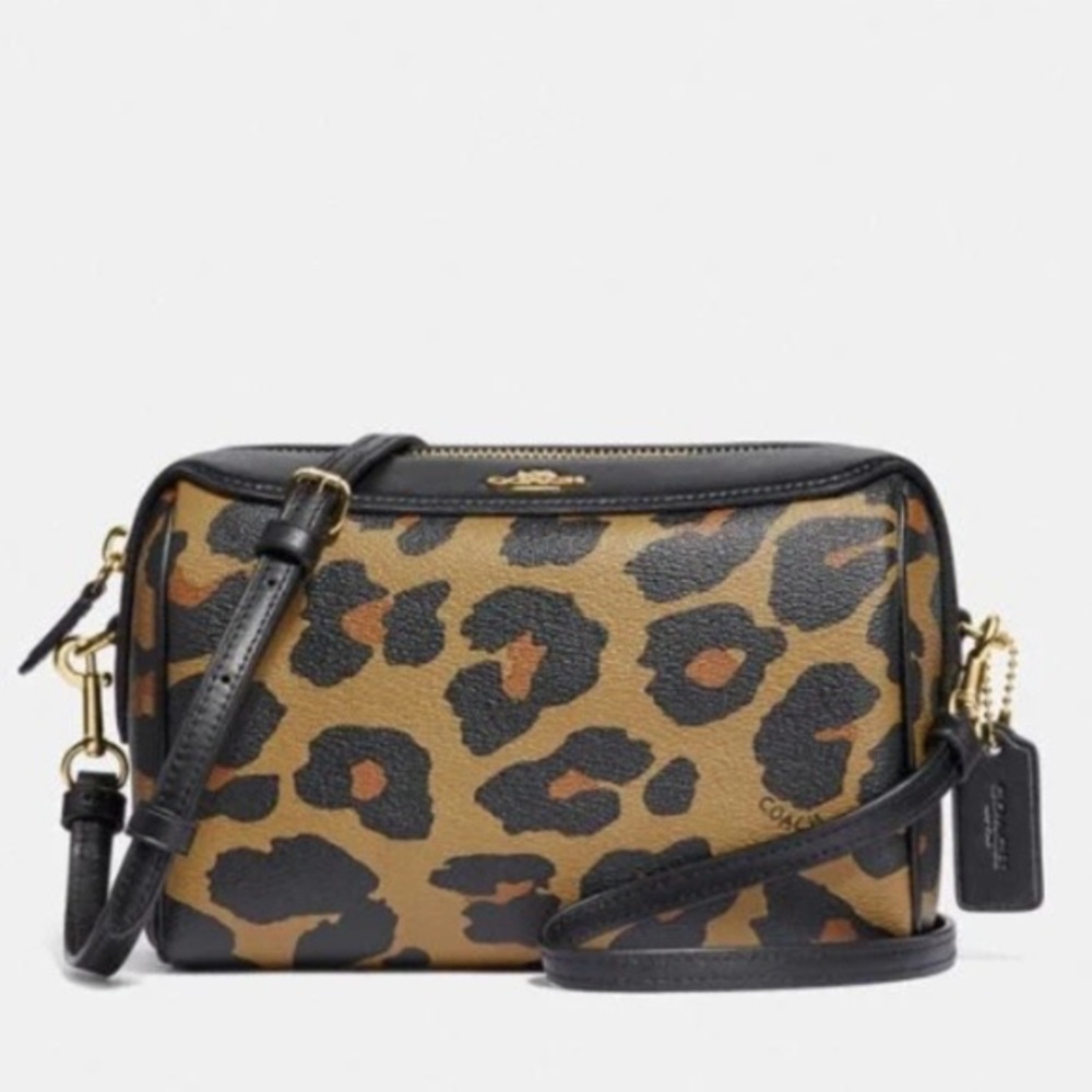 Coach Animal Print Crossbody Bag - Black and Tan